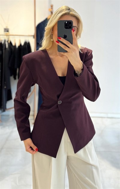 MÜRDÜM KRUVAZE YAKA TEK DÜĞMELİ BLAZER CEKET