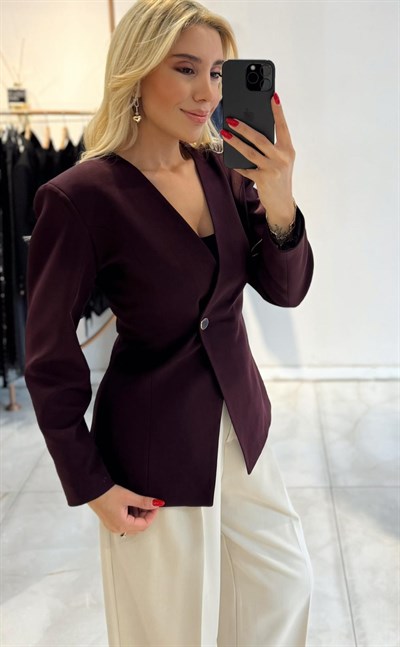 MÜRDÜM KRUVAZE YAKA TEK DÜĞMELİ BLAZER CEKET