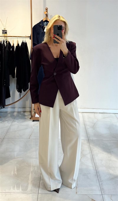 MÜRDÜM KRUVAZE YAKA TEK DÜĞMELİ BLAZER CEKET