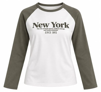 NEW YORK YAZILI BLOKLU BASİC BLUZ
