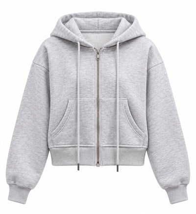 OLA GRİ KAPÜŞONLU FERMUARLI SWEATSHİRT