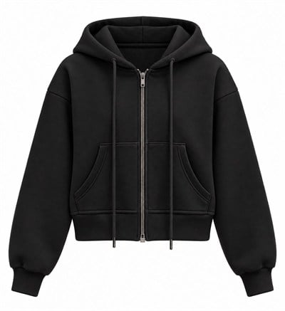 OLA SİYAH KAPÜŞONLU FERMUARLI SWEATSHİRT