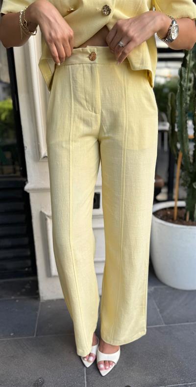 ÖNÜ DÜĞMELİ ASTARLI YELEK CEPLİ PANTOLON İKİLİ KETEN TAKIM