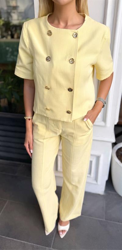 ÖNÜ DÜĞMELİ ASTARLI YELEK CEPLİ PANTOLON İKİLİ KETEN TAKIM