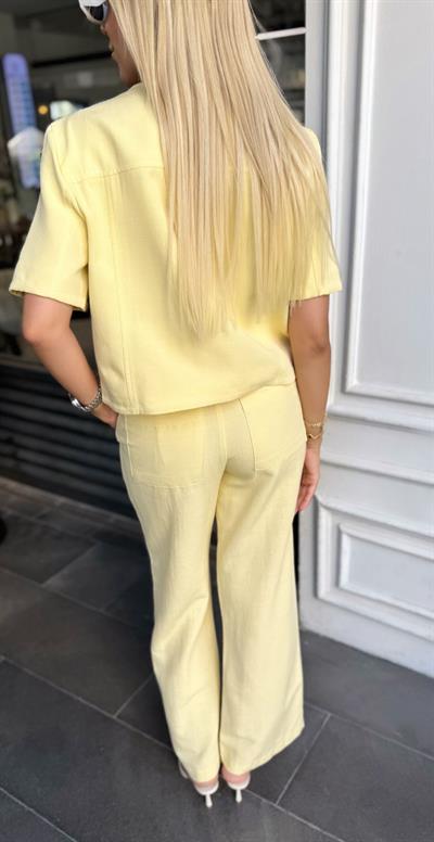 ÖNÜ DÜĞMELİ ASTARLI YELEK CEPLİ PANTOLON İKİLİ KETEN TAKIM