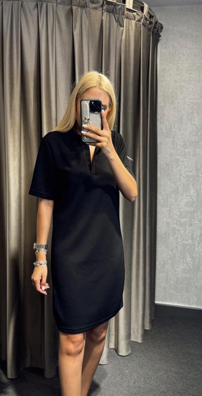 ORJ MARKA ETİKETLİ KARTLI OYSH KISA KOL POLO YAKA ELBİSE SİYAH