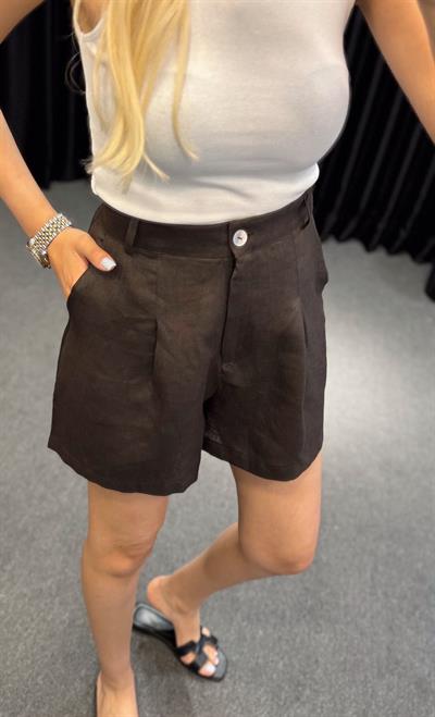 ORJ MARKA MASSİ KISA KETEN ŞORT KAHVE