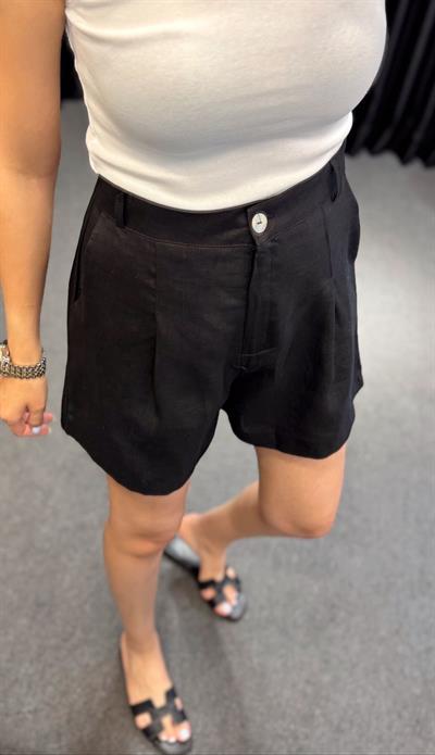 ORJ MARKA MASSİ KISA KETEN ŞORT SİYAH