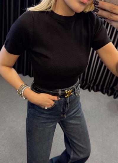 ORJ MARKA MASSİ KISA KOLLU CROP TRİKO SİYAH