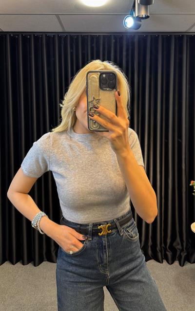 ORJ MARKA MASSİ KISA KOLLU CROP TRİKO GRİ