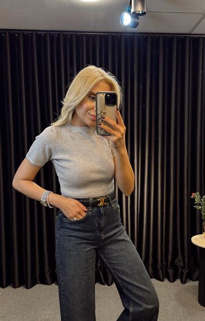 ORJ MARKA MASSİ KISA KOLLU CROP TRİKO GRİ