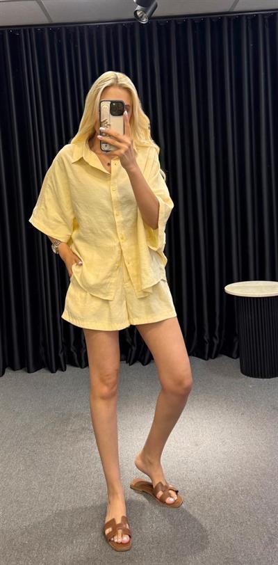 ORJ MARKA MASSİ TENSEL KISA KOL GÖMLEK ŞORT TAKIM  SARI