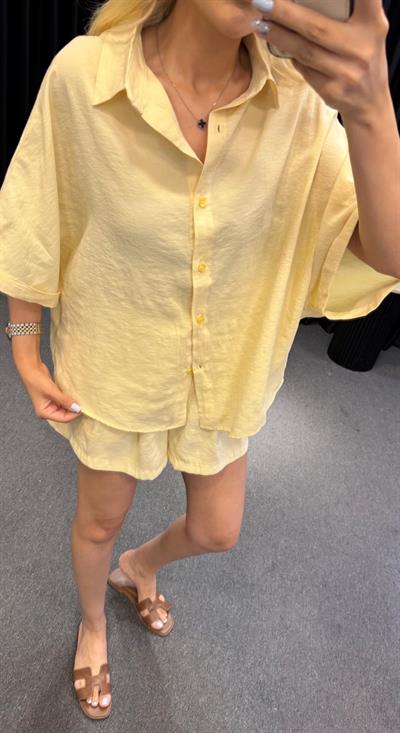 ORJ MARKA MASSİ TENSEL KISA KOL GÖMLEK ŞORT TAKIM  SARI