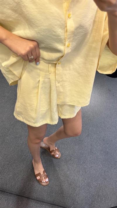 ORJ MARKA MASSİ TENSEL KISA KOL GÖMLEK ŞORT TAKIM  SARI