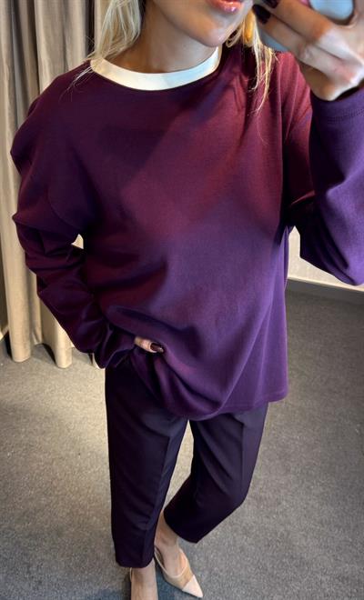 ORJ MARKA MASSİ YAKASI RENKLİ BASİC SWEAT BORDO