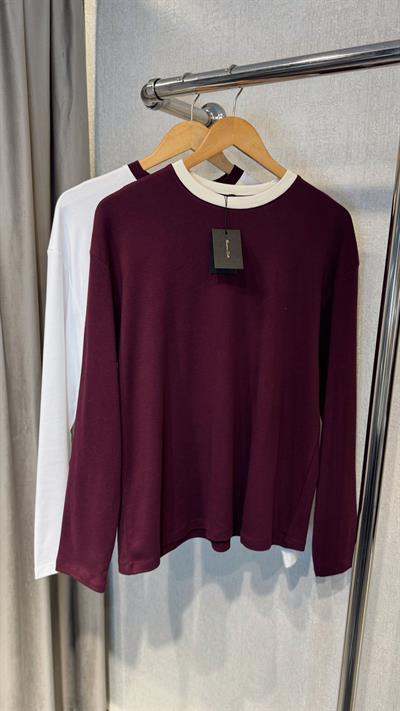 ORJ MARKA MASSİ YAKASI RENKLİ BASİC SWEAT BORDO