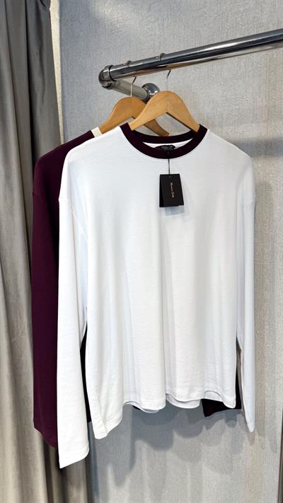 ORJ MARKA MASSİ YAKASI RENKLİ BASİC SWEAT BEYAZ