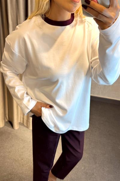 ORJ MARKA MASSİ YAKASI RENKLİ BASİC SWEAT BEYAZ