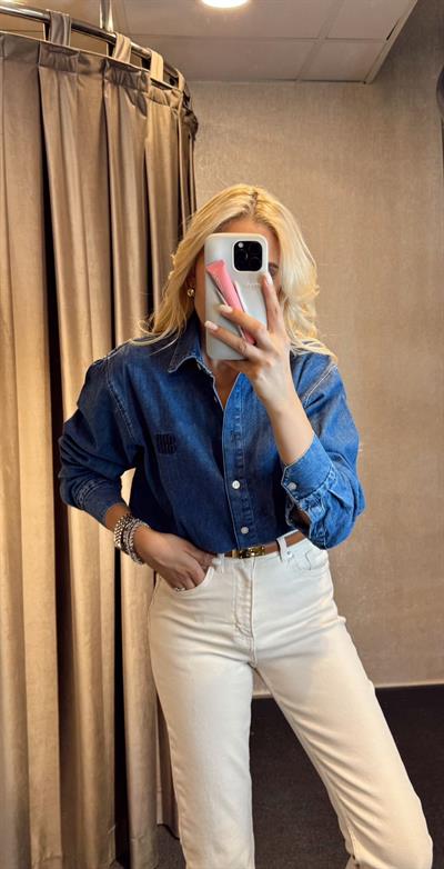 ORJ MARKA NAKIŞLI DENİM GÖMLEK MAVİ