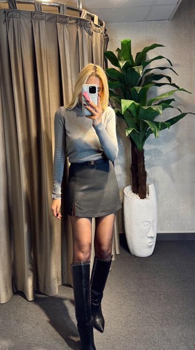 ORJ MARKA YIRTMAÇ DETAYLI ŞORT ETEK GRİ