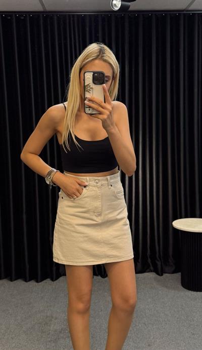 ORJ MARKA YÜKSEK BEL DENİM ETEK BEJ