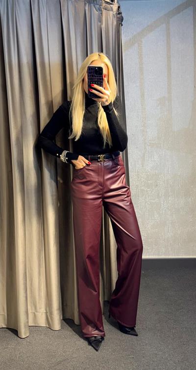 ORJ MARKA ZR ŞARDONLU DERİ PALAZZO  BORDO