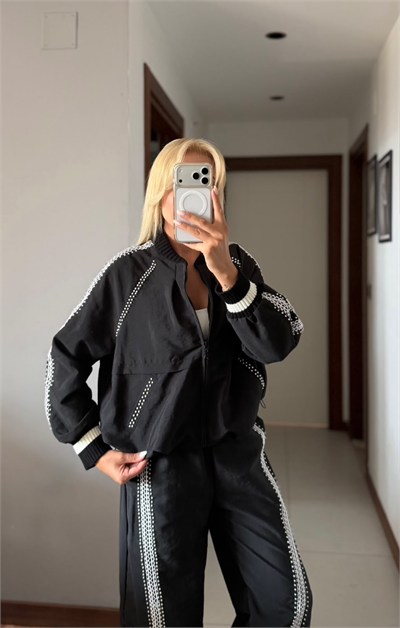 ORJ MODEL SİYAH DANTEL DETAYLI BONCUKLU PREMİUM TAKIM