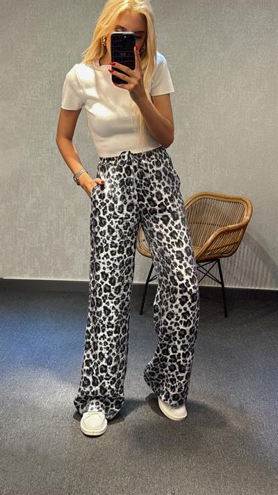 PARLAK LEOPAR DESEN PANTOLON GRİ