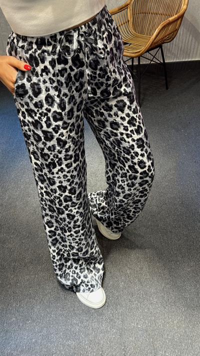 PARLAK LEOPAR DESEN PANTOLON GRİ