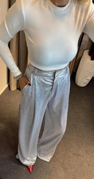 PARLAK PALAZZO PANTOLON SİLVER