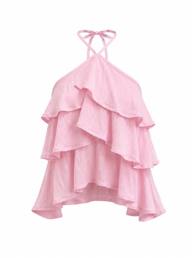 PEMBE BOYUNDAN BAĞLAMALI FIRFIR DETAY BLUZ