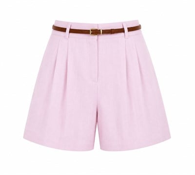 PEMBE MASSİ BELİ LASTİKLİ KEMERLİ TENSEL ŞORT