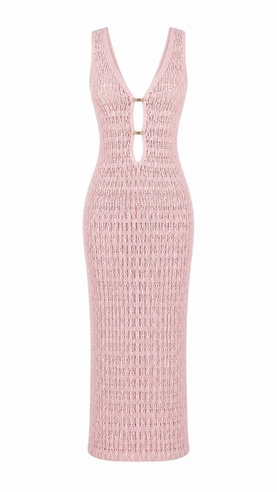 PEMBE ÖNÜ KANCA DETAY BEACHWEAR ELBİSE