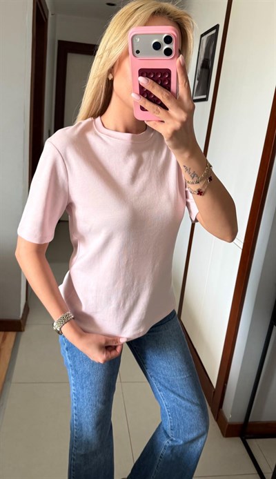 PEMBE ORJ MARKA MASSİ DEKORATİF YAKA TSHİRT