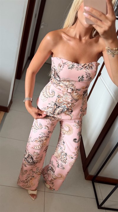 PEMBE VANADEY KEMERLİ DESENLİ TAKIM