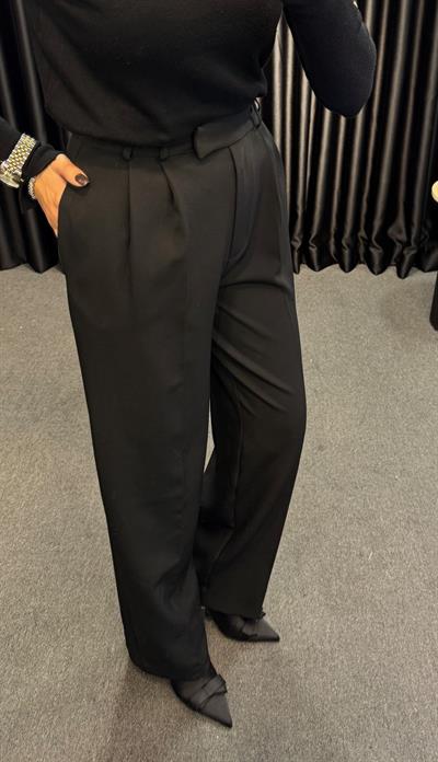 PİLİSELİ PALAZZO PANTOLON SİYAH