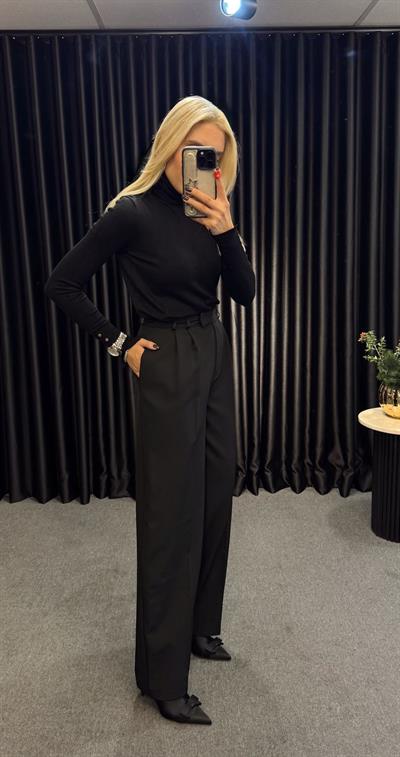 PİLİSELİ PALAZZO PANTOLON SİYAH