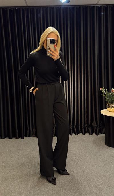 PİLİSELİ PALAZZO PANTOLON SİYAH