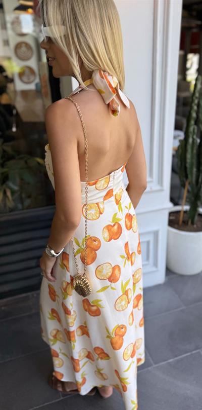 PORTAKAL DESENLİ ASTARLI ELBİSE