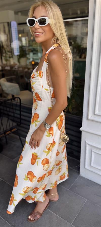 PORTAKAL DESENLİ ASTARLI ELBİSE