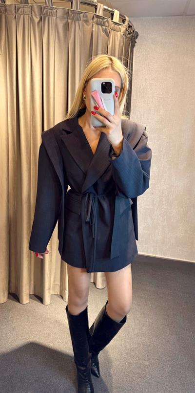 PREMİUM  BEL BAĞLAMALI BLAZER CEKET ANTRASİT