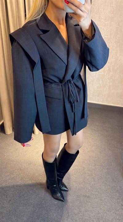 PREMİUM  BEL BAĞLAMALI BLAZER CEKET ANTRASİT