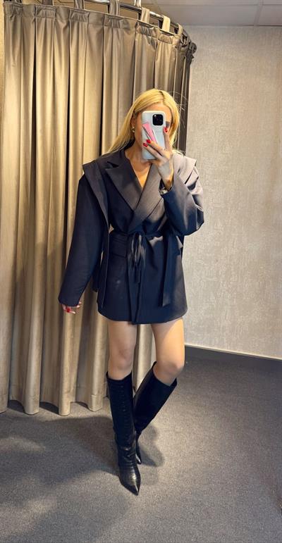 PREMİUM  BEL BAĞLAMALI BLAZER CEKET ANTRASİT