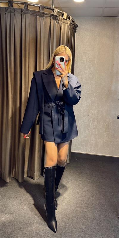 PREMİUM  BEL BAĞLAMALI BLAZER CEKET LACİVERT