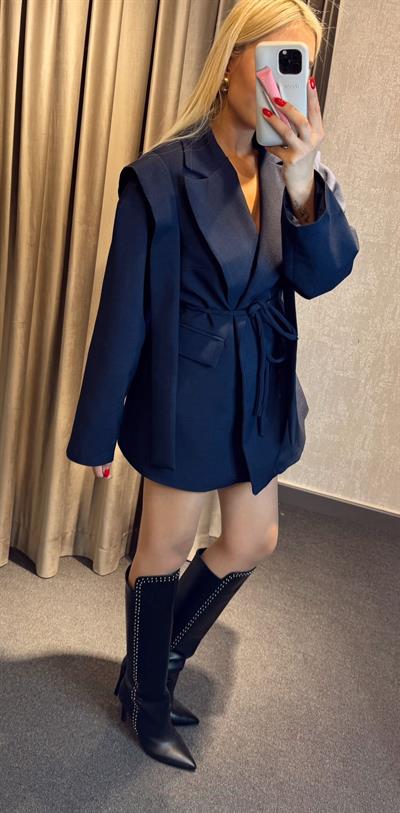 PREMİUM  BEL BAĞLAMALI BLAZER CEKET LACİVERT