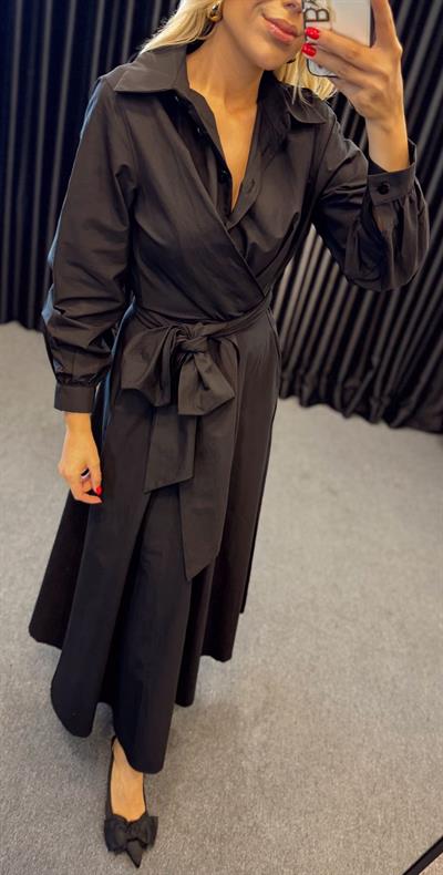 PREMİUM BELDEN BAĞLAMALI GÖMLEK ELBİSE SİYAH