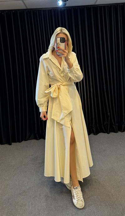 PREMİUM BELDEN BAĞLAMALI GÖMLEK ELBİSE VANİLYA