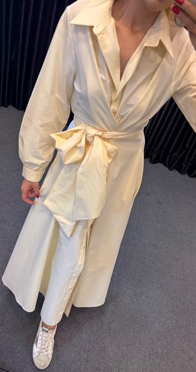 PREMİUM BELDEN BAĞLAMALI GÖMLEK ELBİSE VANİLYA