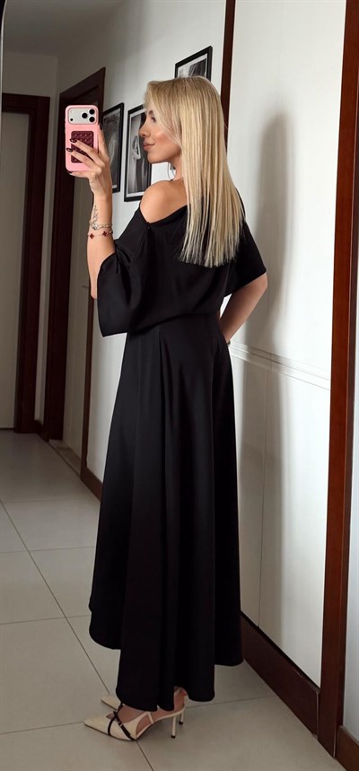 PREMİUM KEMERLİ ASİMETRİK ELBİSE