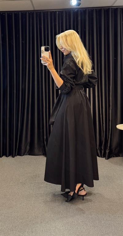 PREMİUM SERİ BELDEN BAĞLAMALI GÖMLEK ELBİSE SİYAH